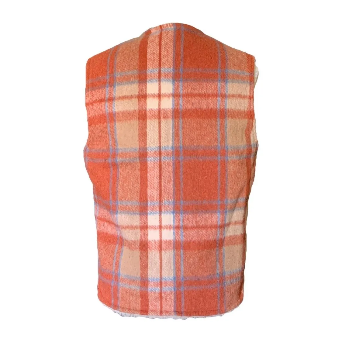 1950s Orange and Blue Plaid Wool Vest by Fleetwood Sportswear. Sherpa Lined Warm Outerwear.