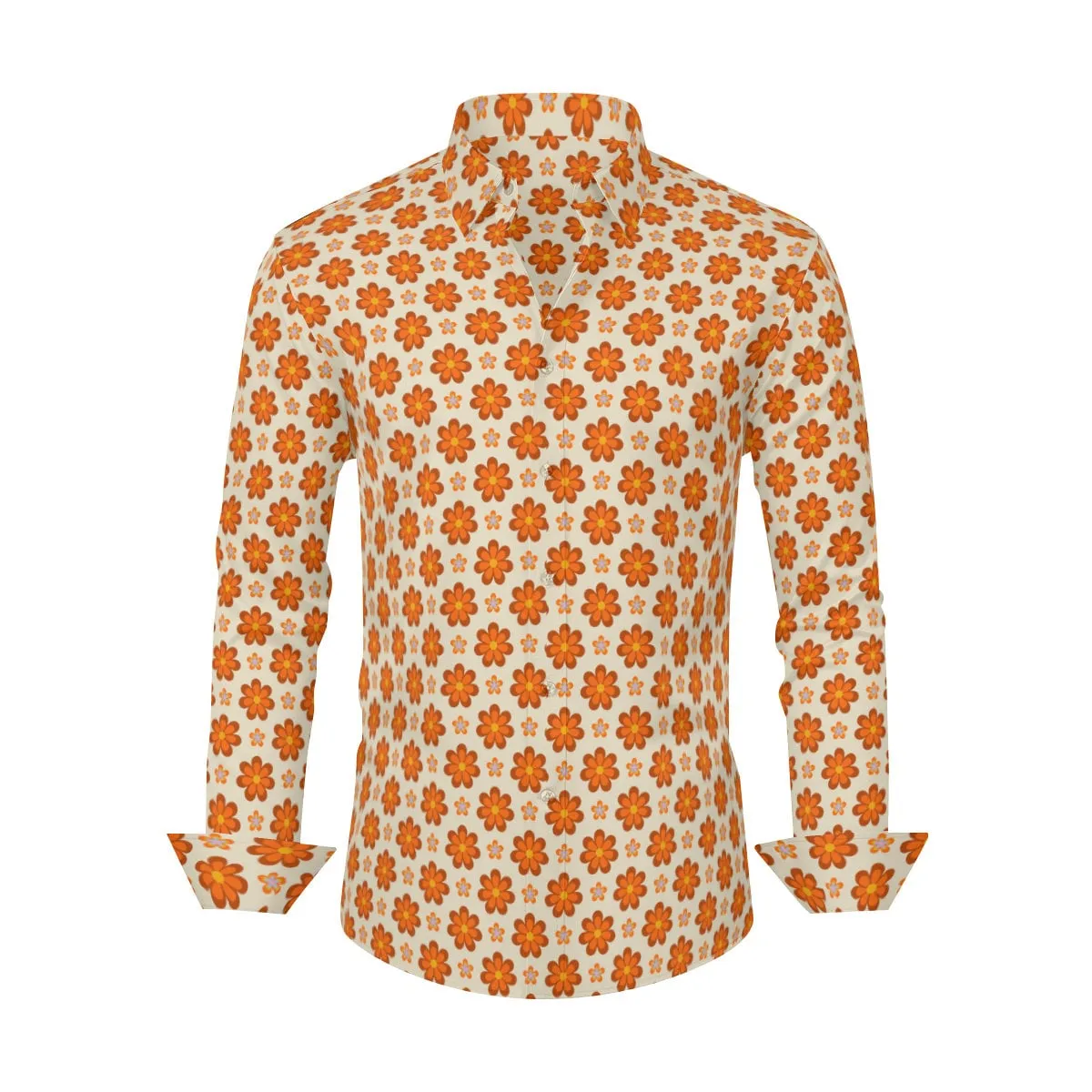 70s Shirt Men, Orange Floral shirt Men, Vintage 70s style shirt, 70s Clothing Men, Hippie Shirt Men, 70s inspired shirt, Mod Shirt Men