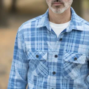 Adaptive Pale Blue Plaid Flannel Shirt / Combo Layering Piece with Magnetic Closures