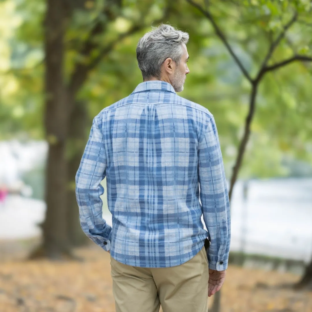 Adaptive Pale Blue Plaid Flannel Shirt / Combo Layering Piece with Magnetic Closures