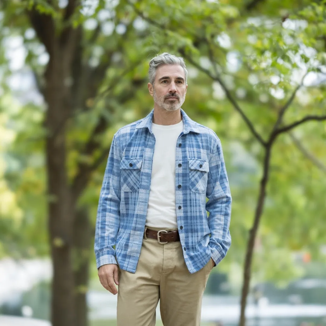 Adaptive Pale Blue Plaid Flannel Shirt / Combo Layering Piece with Magnetic Closures