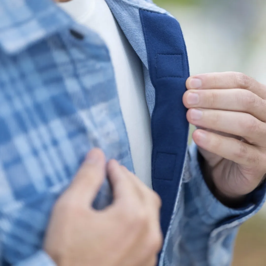 Adaptive Pale Blue Plaid Flannel Shirt / Combo Layering Piece with Magnetic Closures