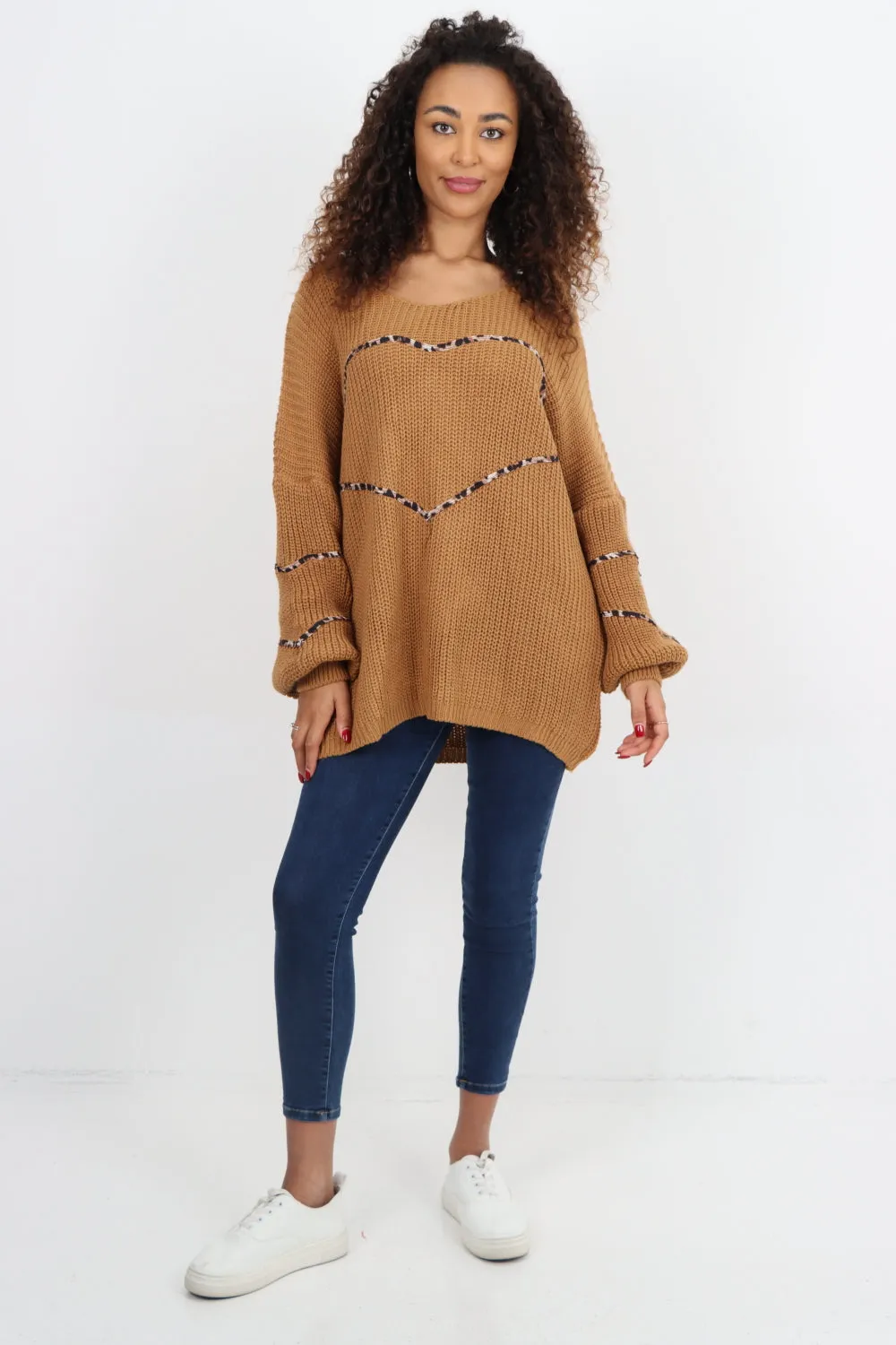 Animal Print Heart Outline  Oversized  Jumper Top