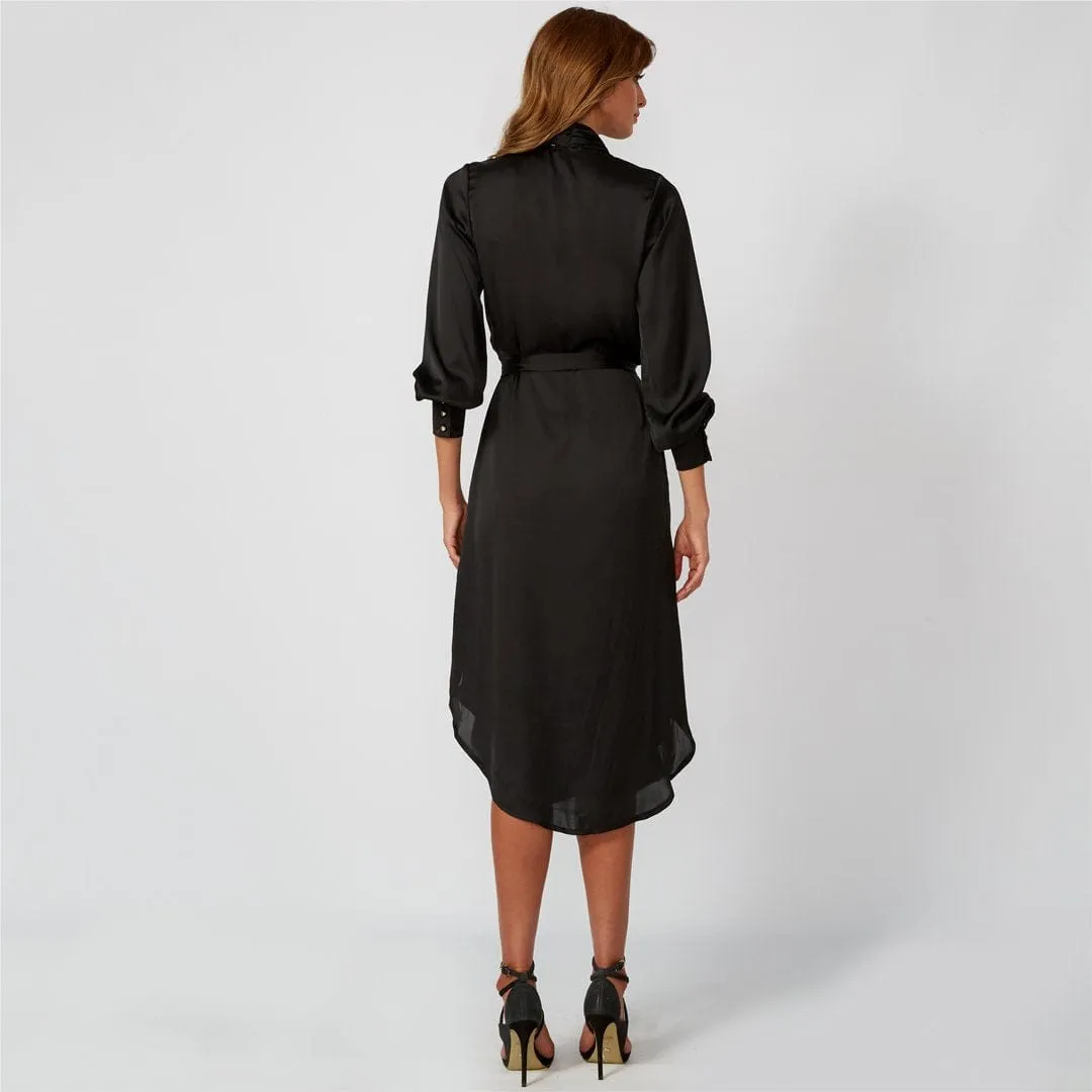 ARABELLA Black Lantern Sleeve Midi Shirt Dress