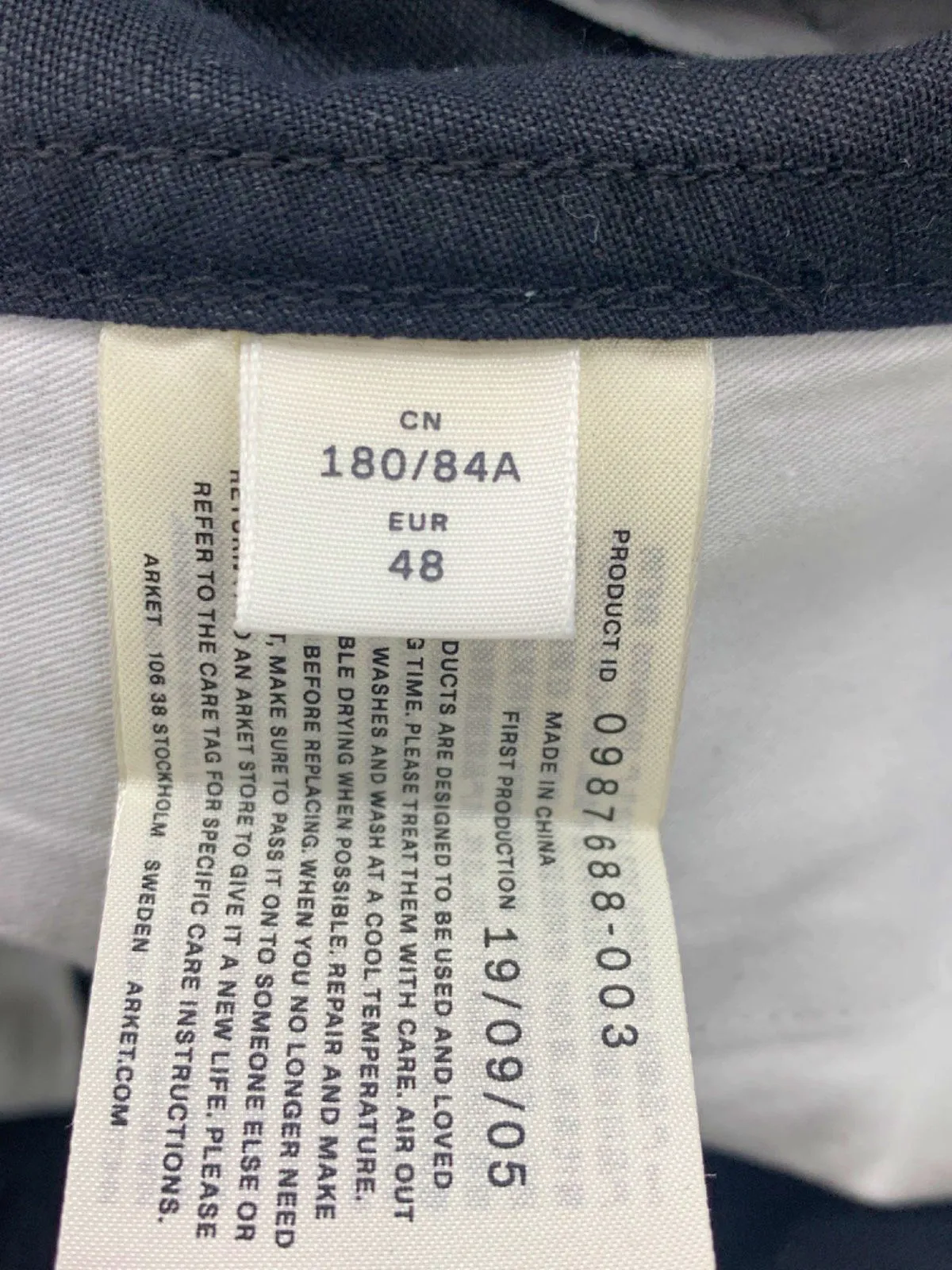 Arket Navy Blue Chino Trousers W33