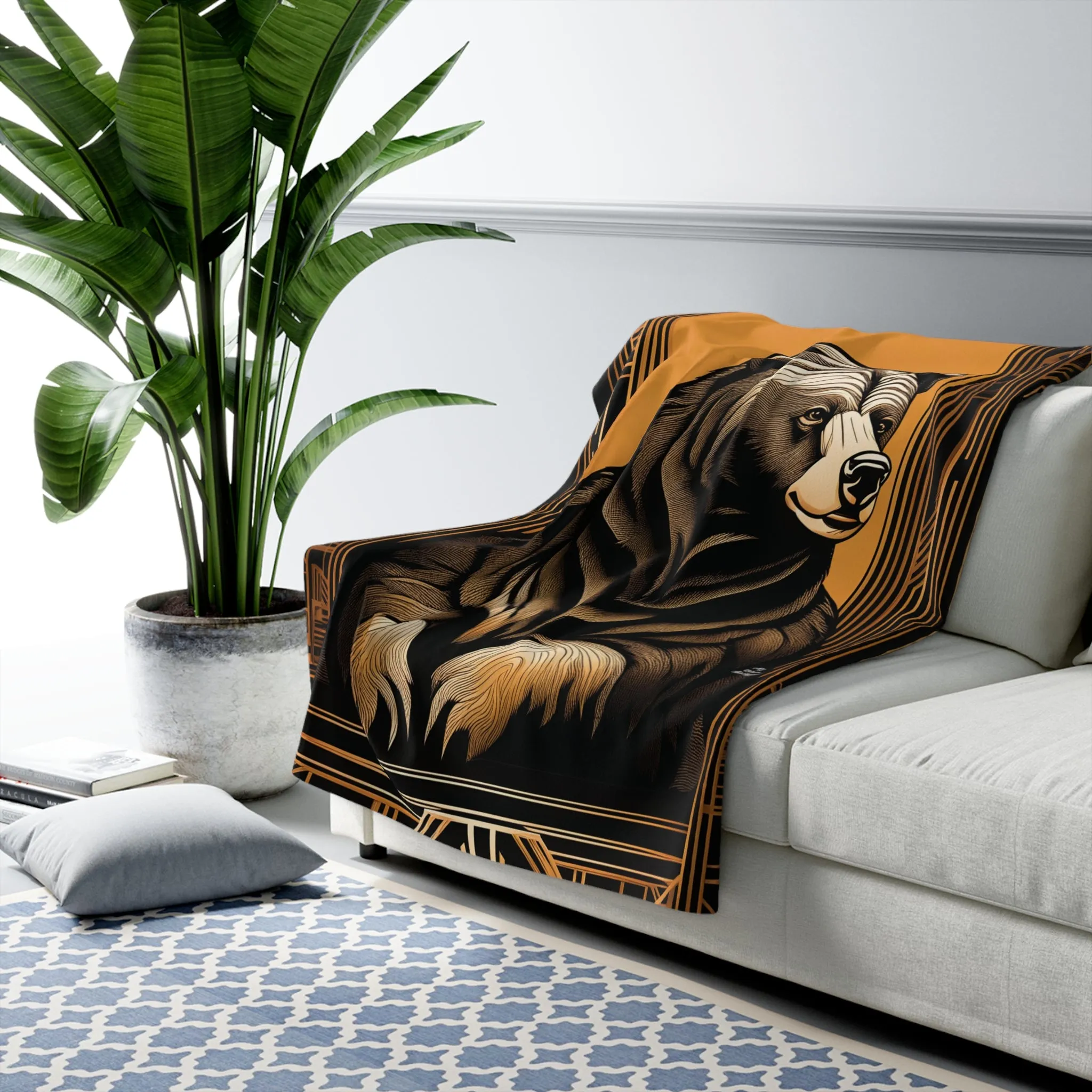 Art Deco Bear, Sherpa Fleece Blanket for Cozy Warmth, 50"x60"