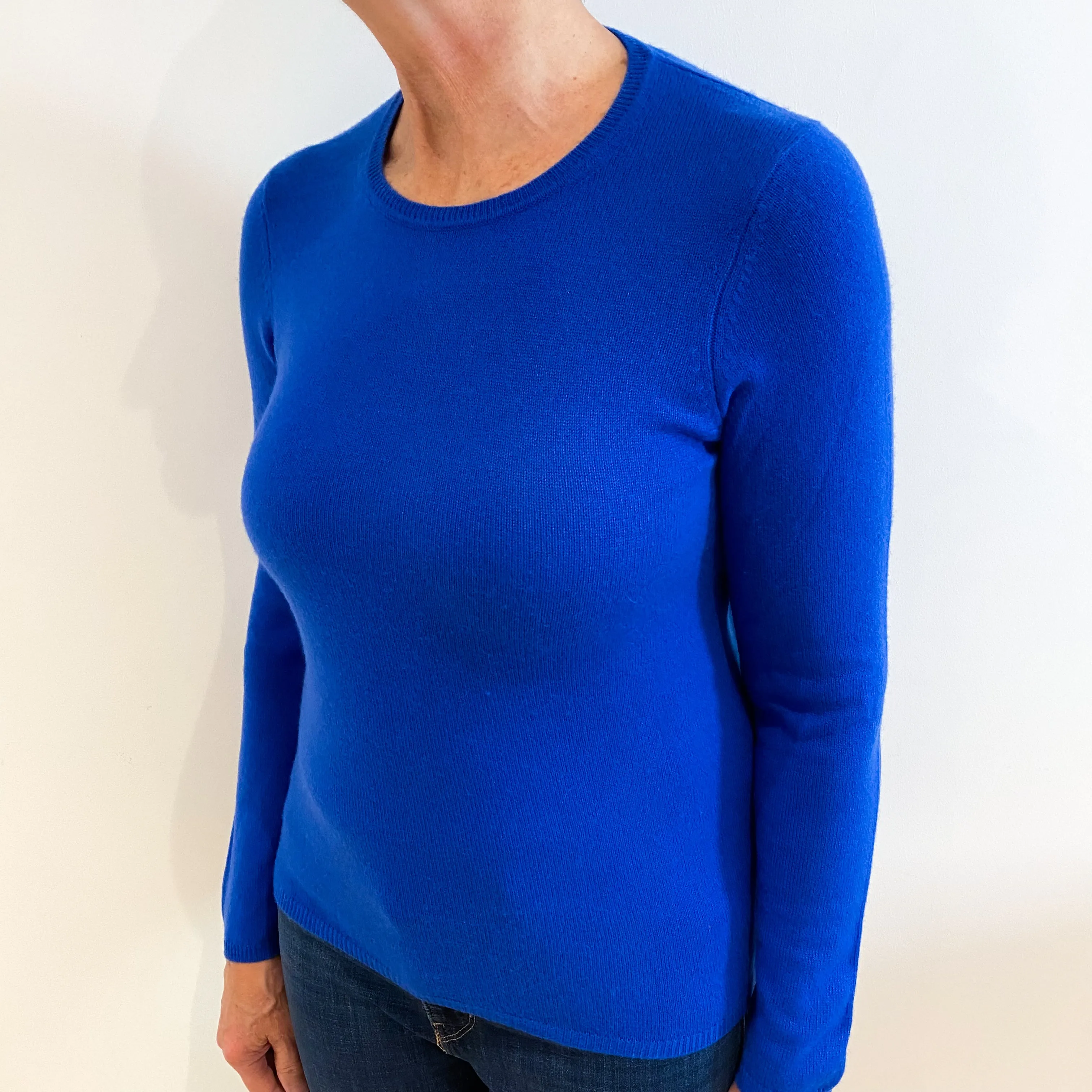 Azure Blue Cashmere Crew Neck Jumper Medium