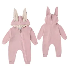 Baby Girl Clothes 2 Color Cute Plush Bear Baby Romper Comfortable Keep Warm Hooded Zipper Boys Romper 9-12M 20190129