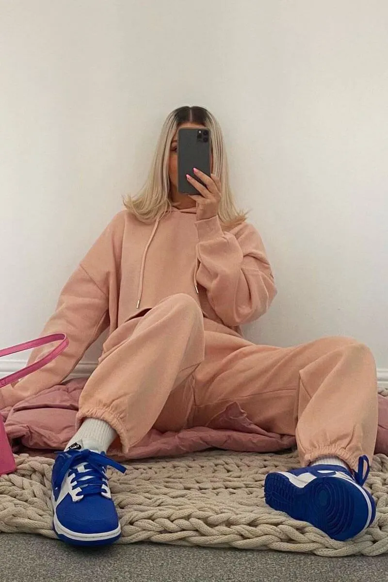 Baby Pink Cropped Oversized Hoodie and Joggers Co-ord - Karenza