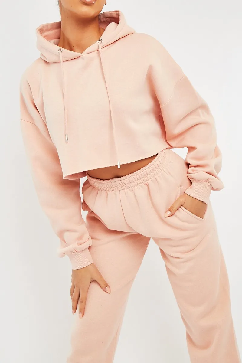 Baby Pink Cropped Oversized Hoodie and Joggers Co-ord - Karenza