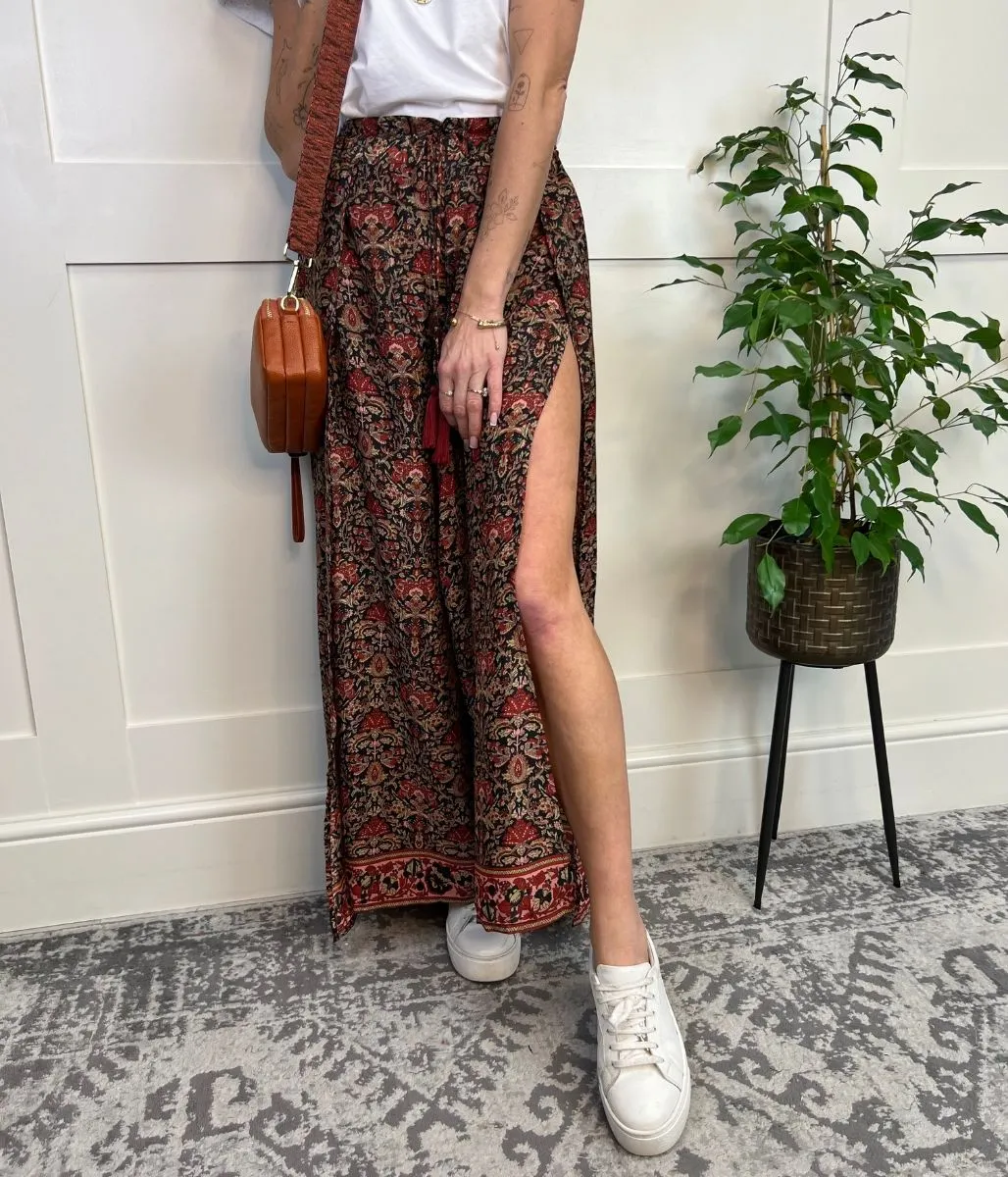 Baroque Print Wide Leg Wrap Trousers