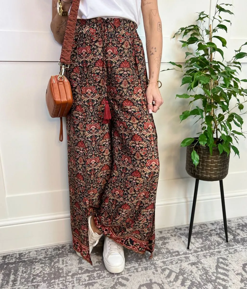 Baroque Print Wide Leg Wrap Trousers