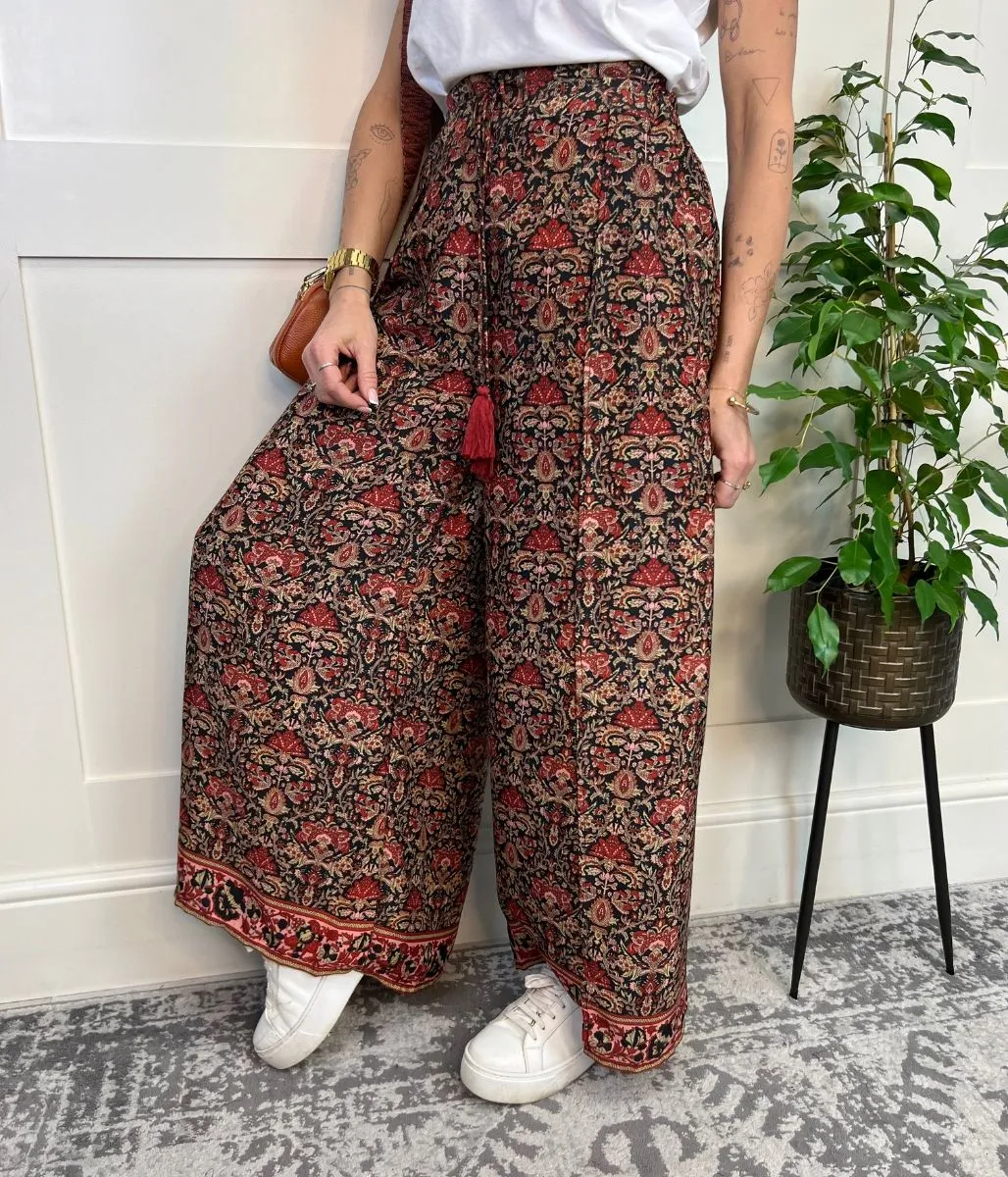 Baroque Print Wide Leg Wrap Trousers