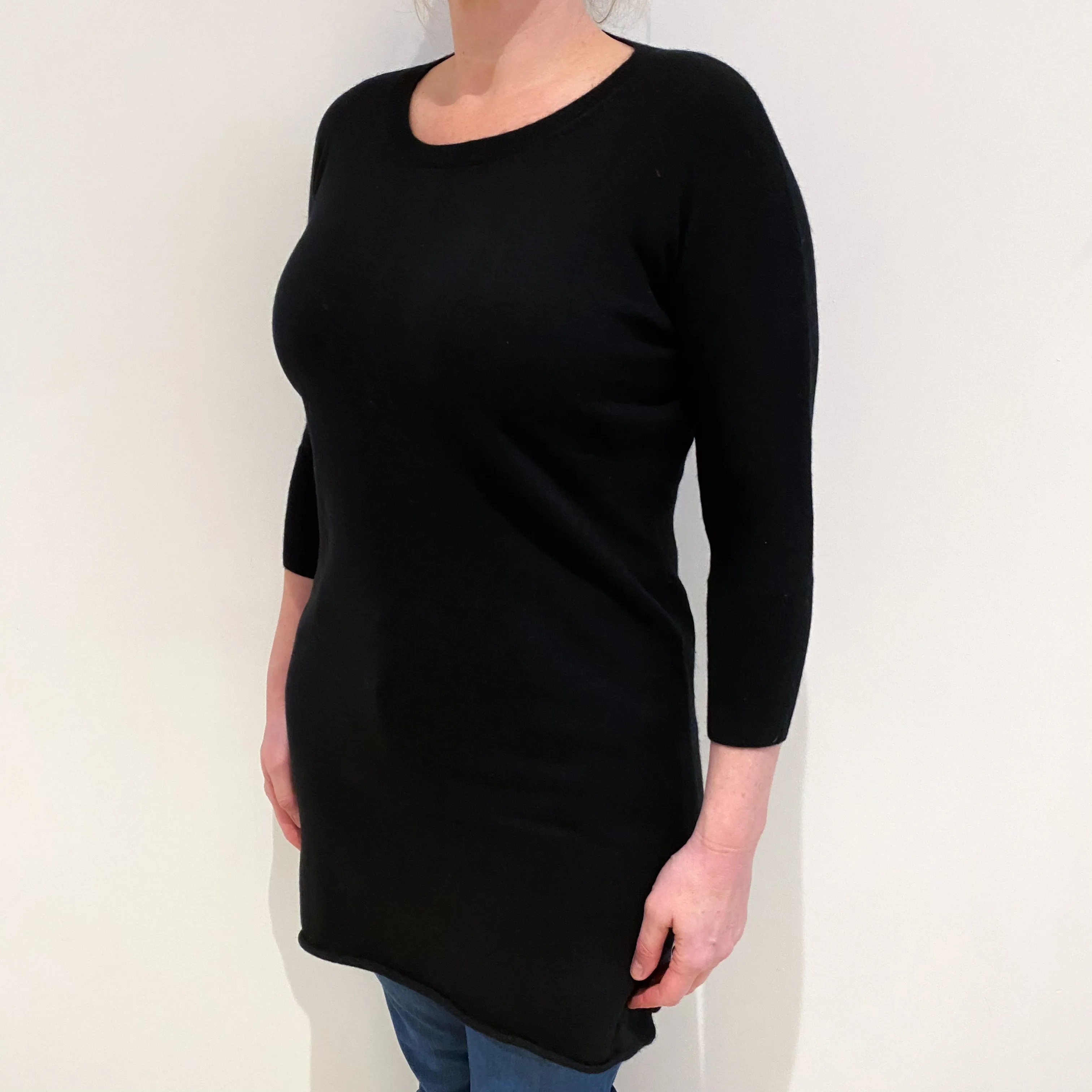 Black 3/4 Sleeve Cashmere Crew Neck Dress Large