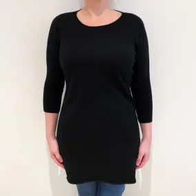 Black 3/4 Sleeve Cashmere Crew Neck Dress Large