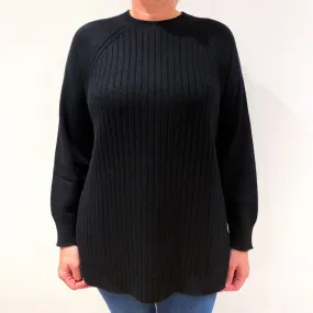 Black Chunky Cashmere Crew Neck Jumper Large