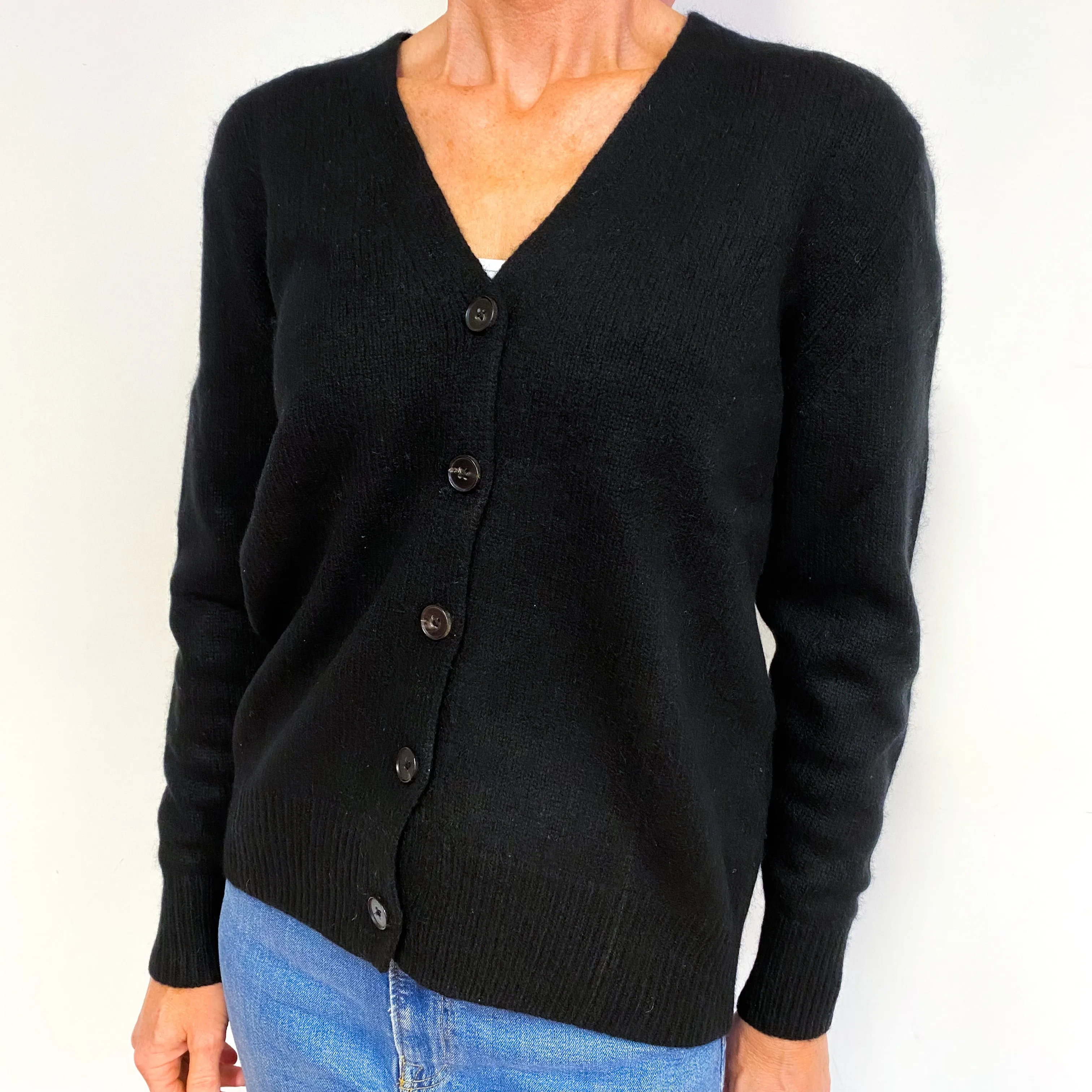 Black Chunky Cashmere V-Neck Cardigan Medium