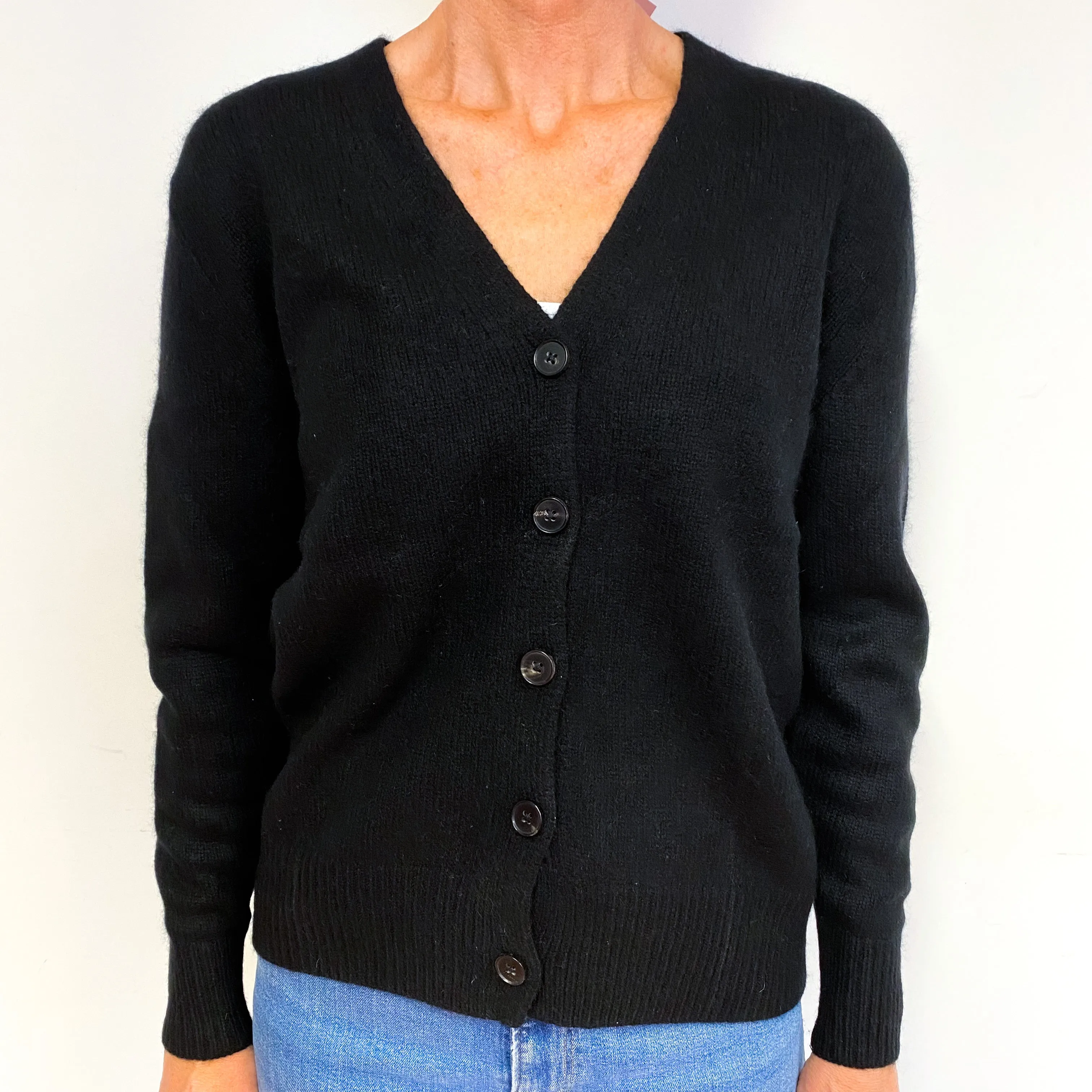 Black Chunky Cashmere V-Neck Cardigan Medium