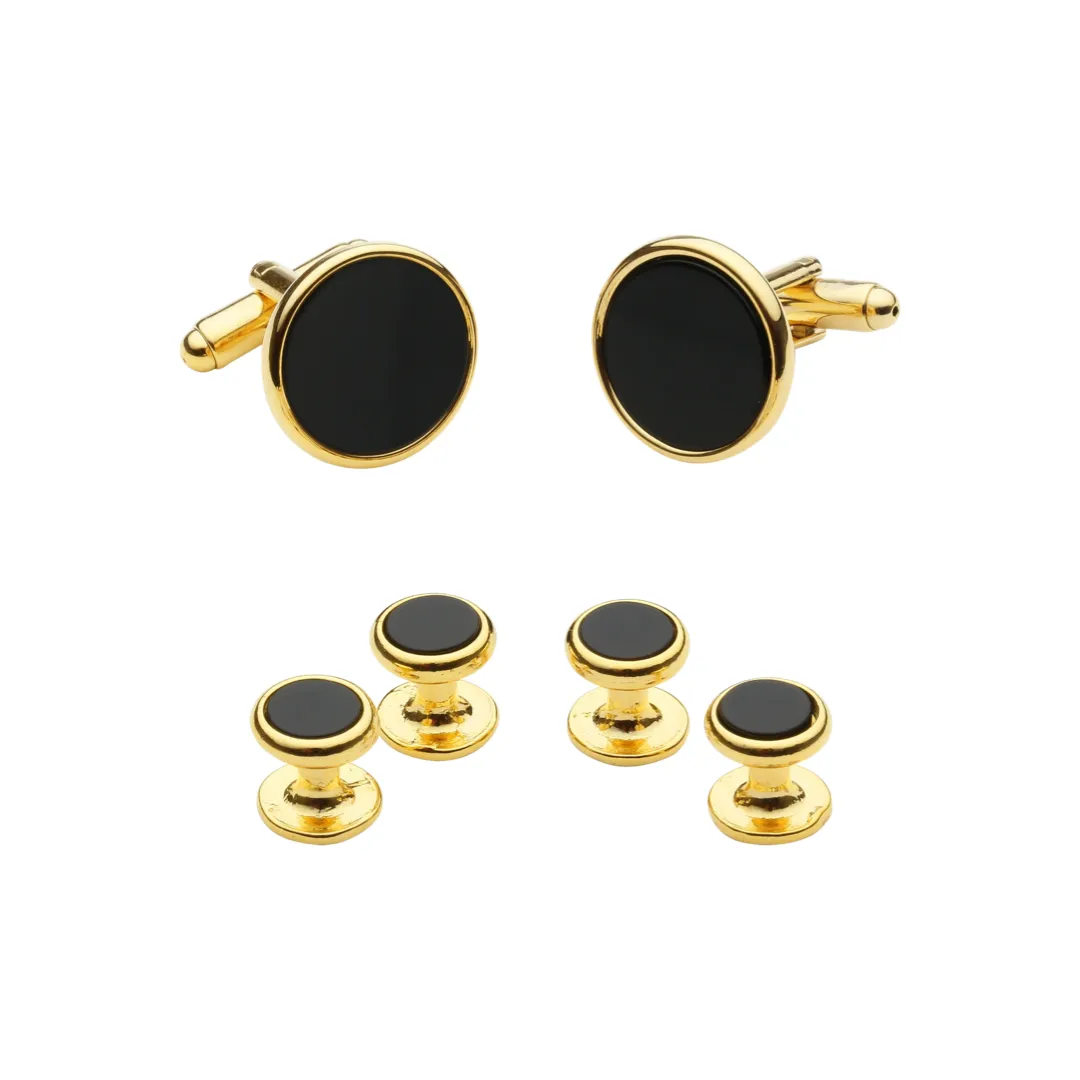 Black Onyx with Gold Tone Dress Stud Set