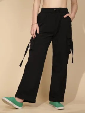 Black Poly Blend Loose Fit Jogger For Women