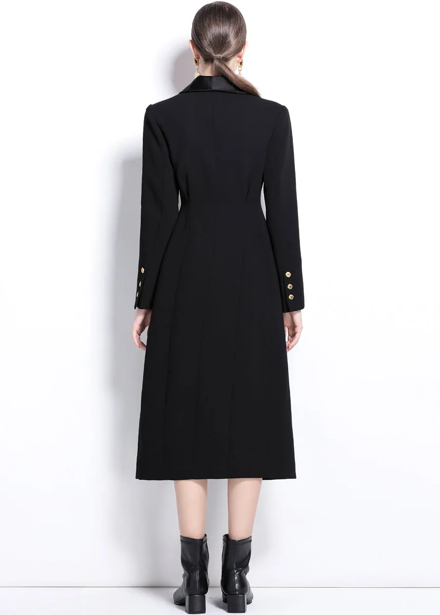 Black Shawl Collar Single Breasted Long Trench Coat