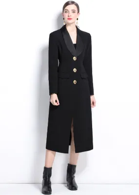 Black Shawl Collar Single Breasted Long Trench Coat