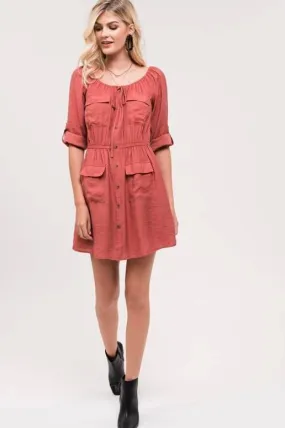 Blu Pepper Cargo Pockets Shirt Dress - Sienna