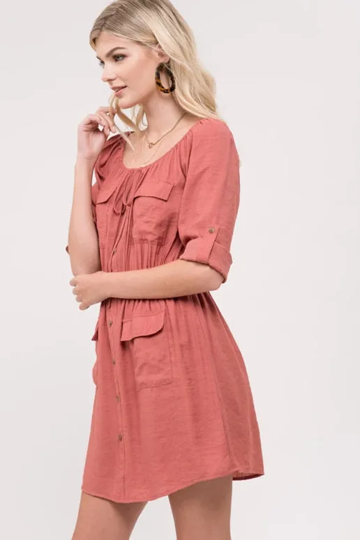 Blu Pepper Cargo Pockets Shirt Dress - Sienna