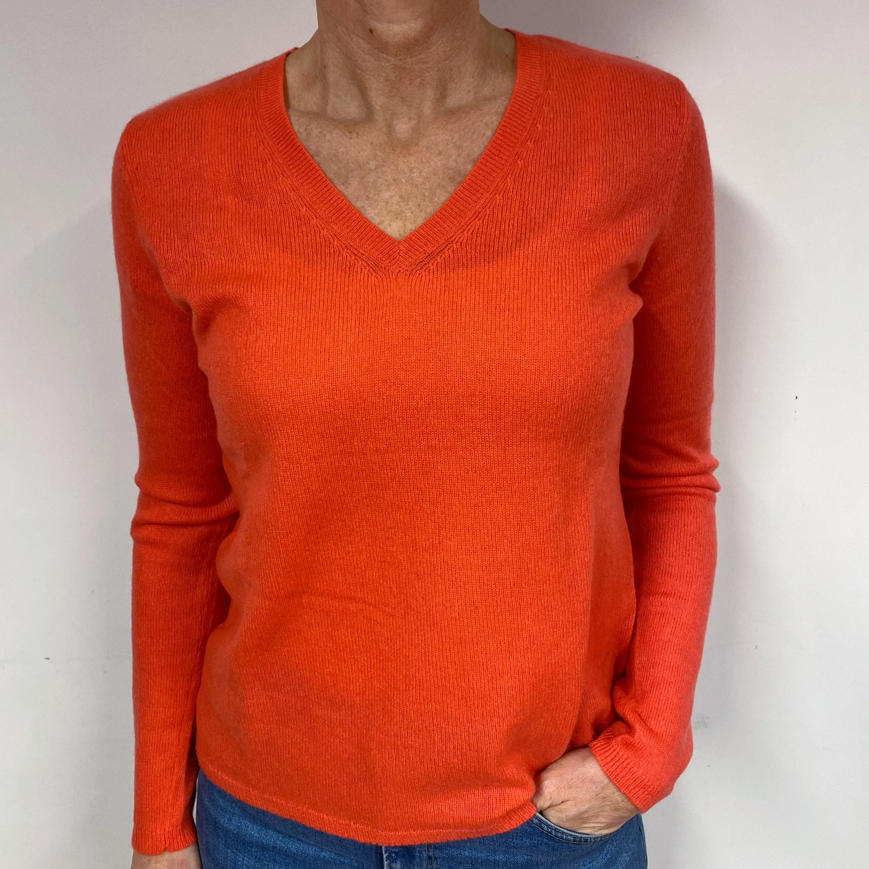 Bright Orange Cashmere V-Neck Jumper Medium