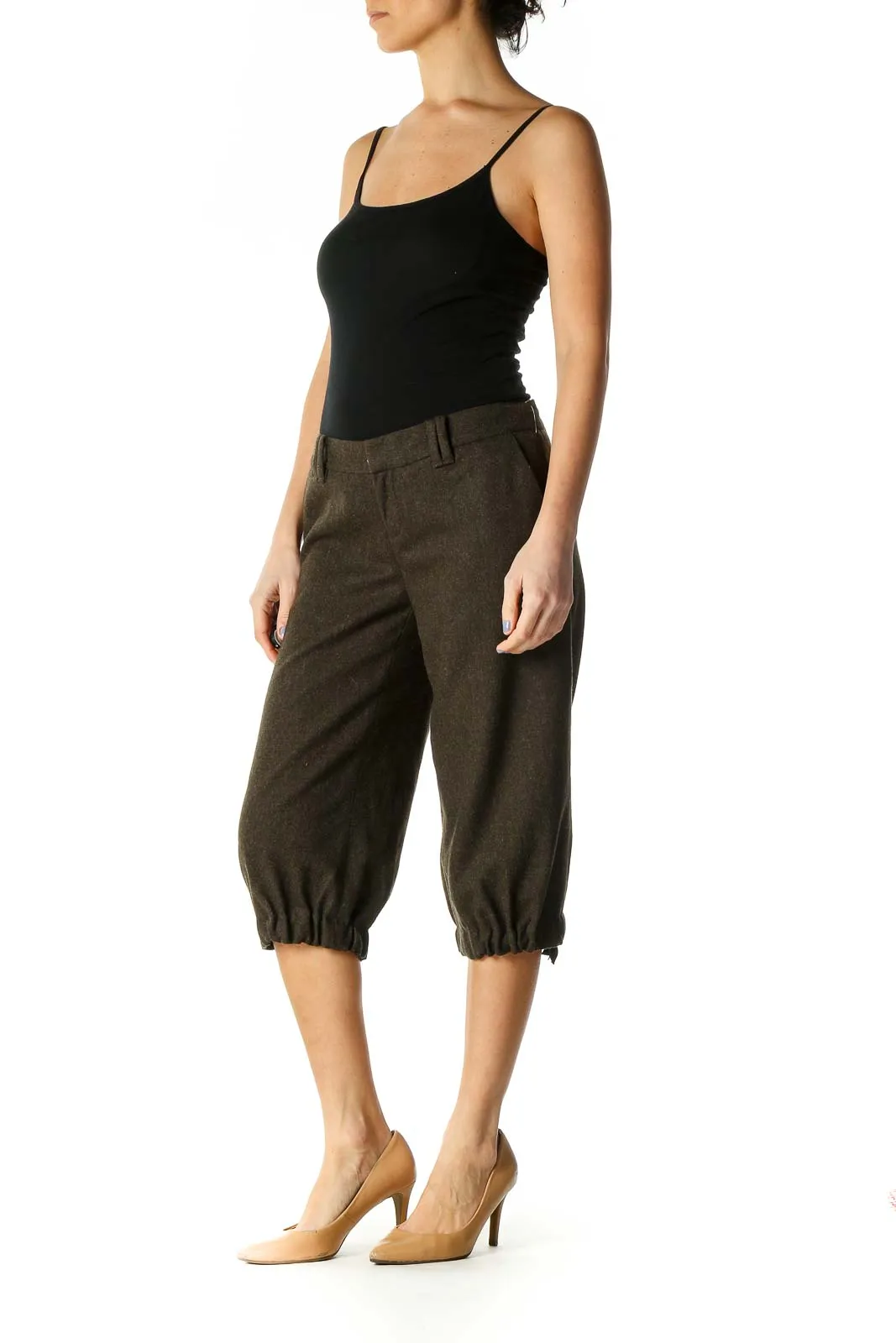 Brown Solid Casual Culottes Pants