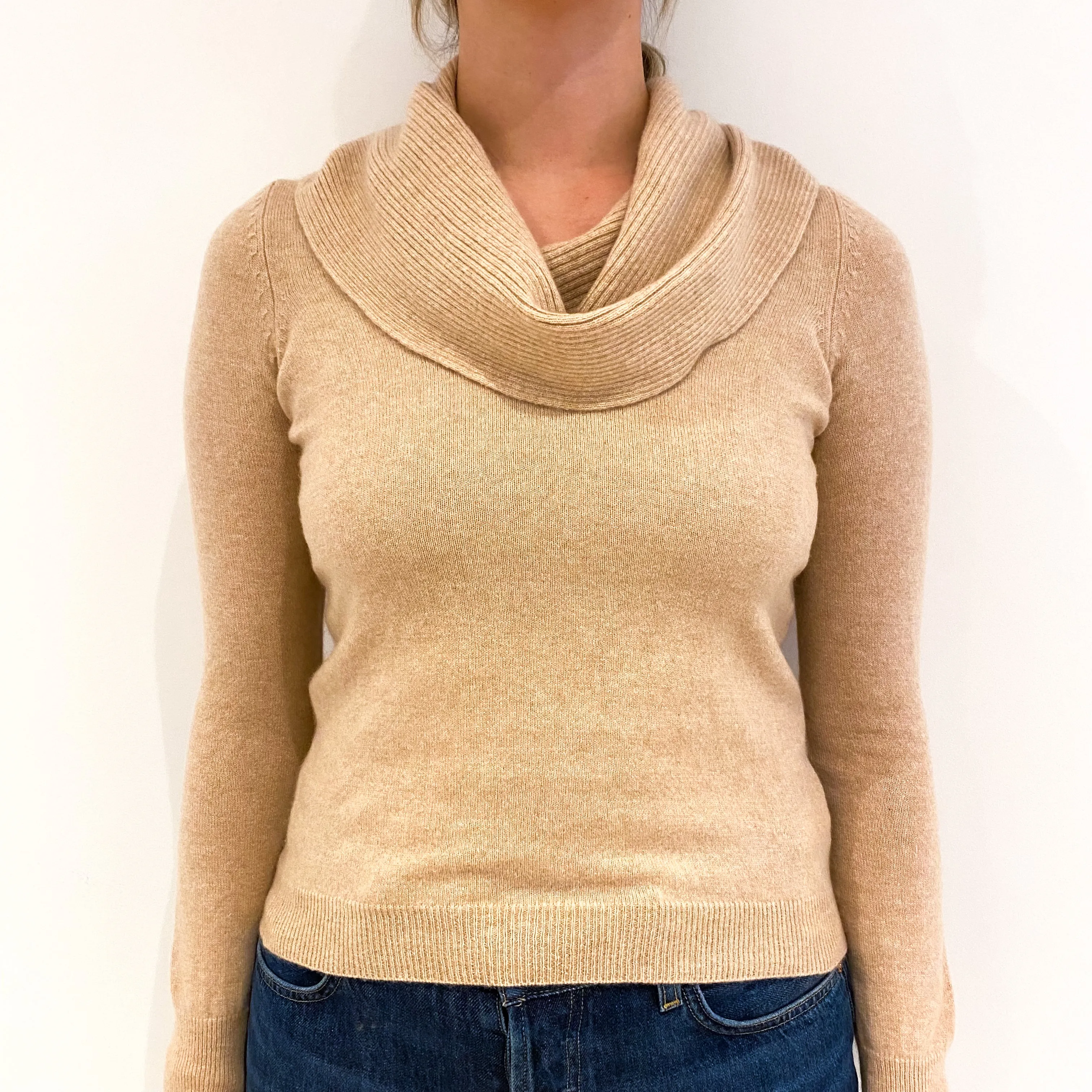 Buff Beige Cashmere Cowl Neck Jumper Small