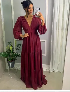 Burgundy Long Prom Dress, Formal Evening Graduation Dress     fg4006