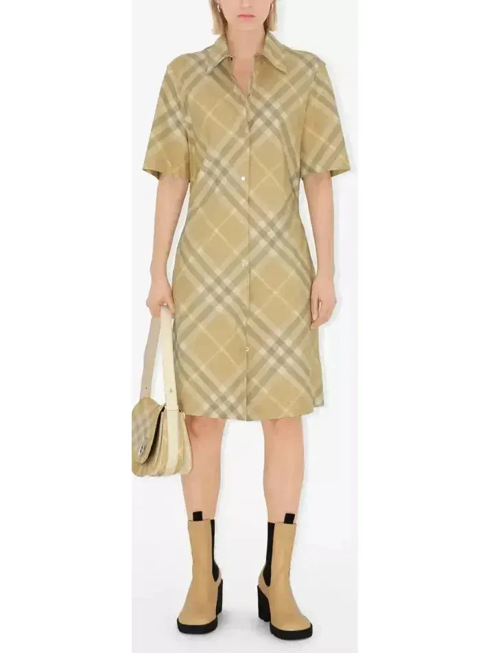 Check Cotton Shirt Dress, Flax