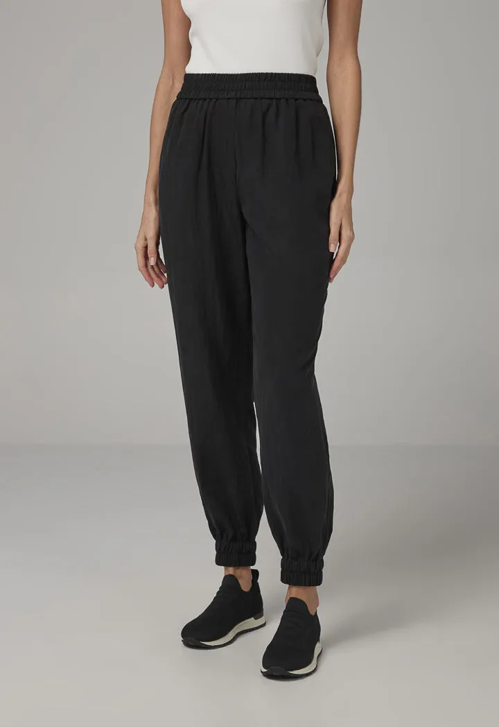 Choice Single Tone Elastic Waistband Trousers Black