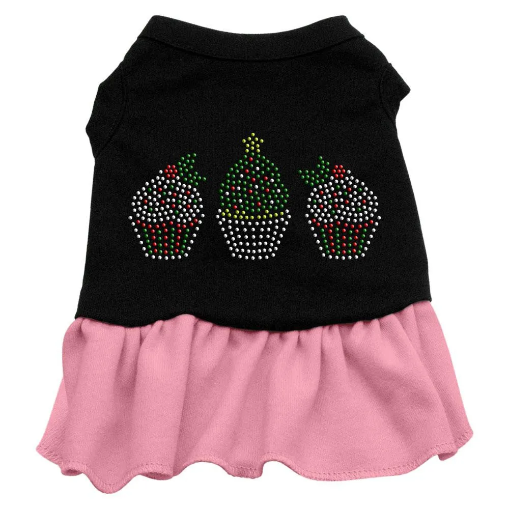 Christmas Cupcakes Rhinestone Dress Black with Pink XXXL (20)