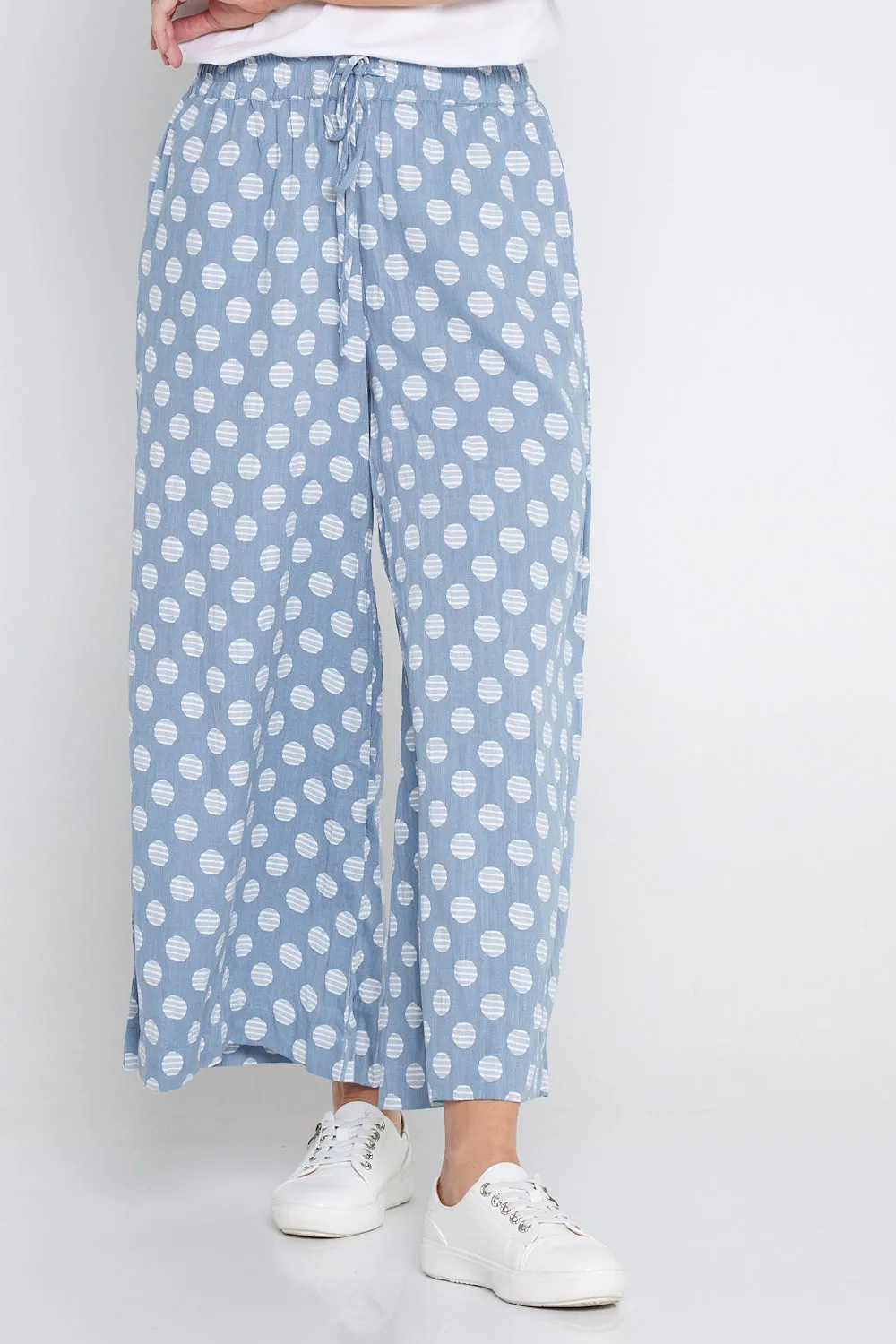 Cleo Wide Leg Drawstring Pants - Denim Blue/Spot