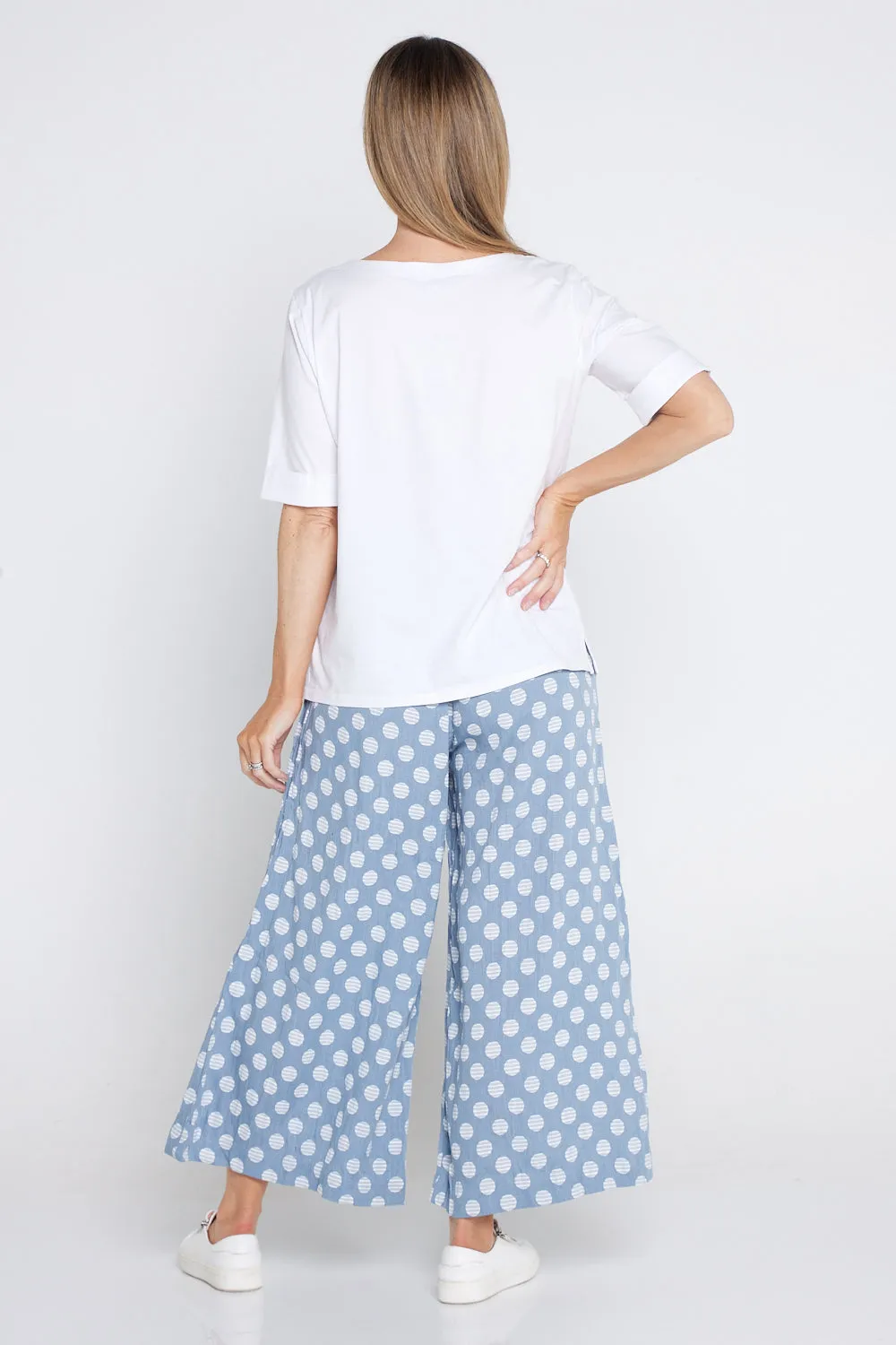 Cleo Wide Leg Drawstring Pants - Denim Blue/Spot