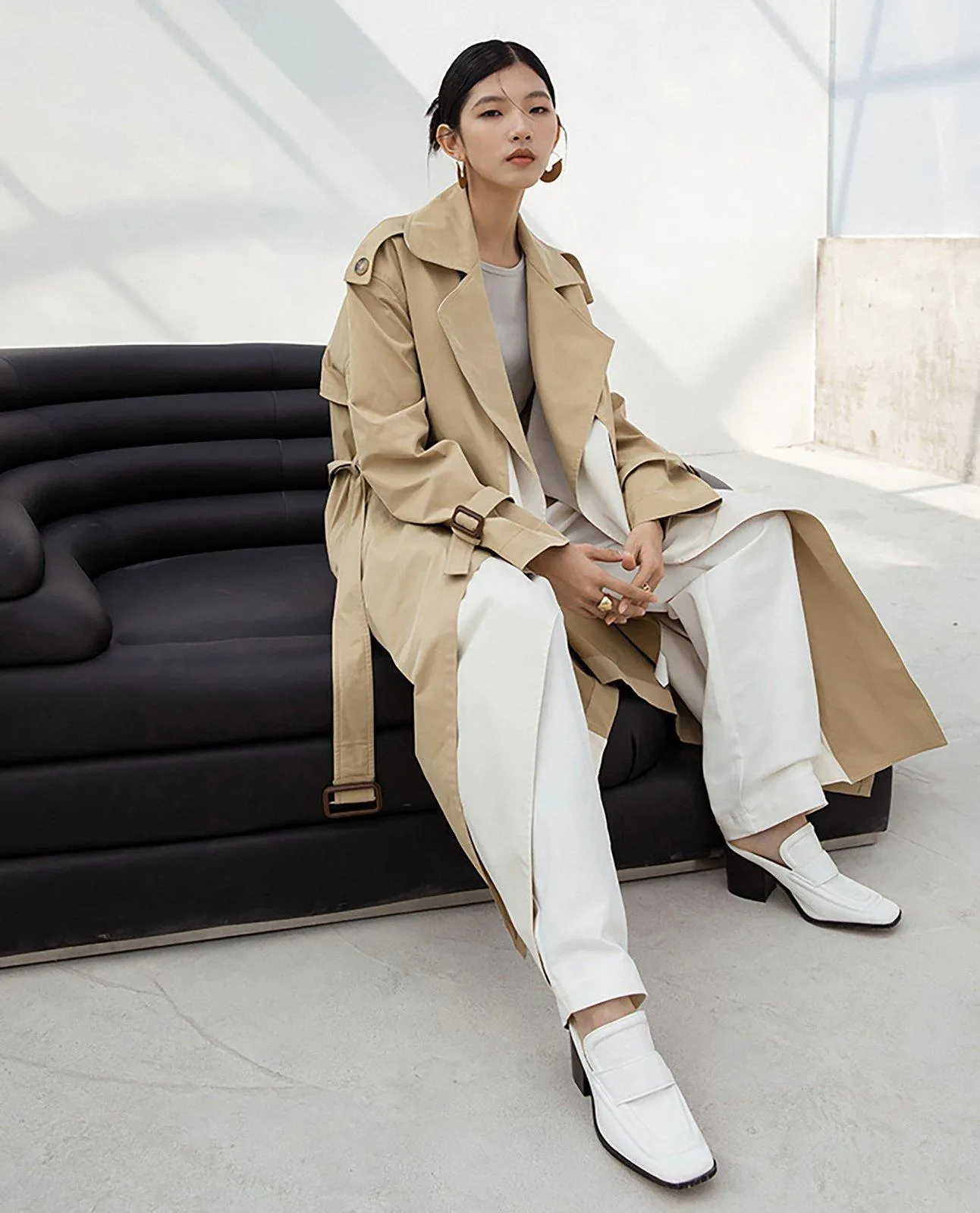 Color Block Belted Wrap Trench Coat