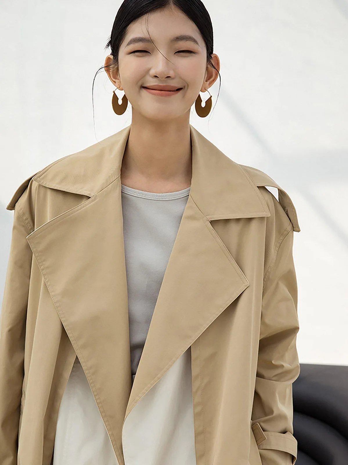 Color Block Belted Wrap Trench Coat