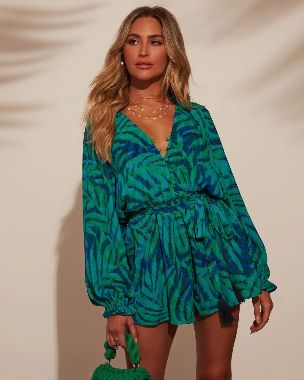 Crissy Tropical Print Waist Tie Romper