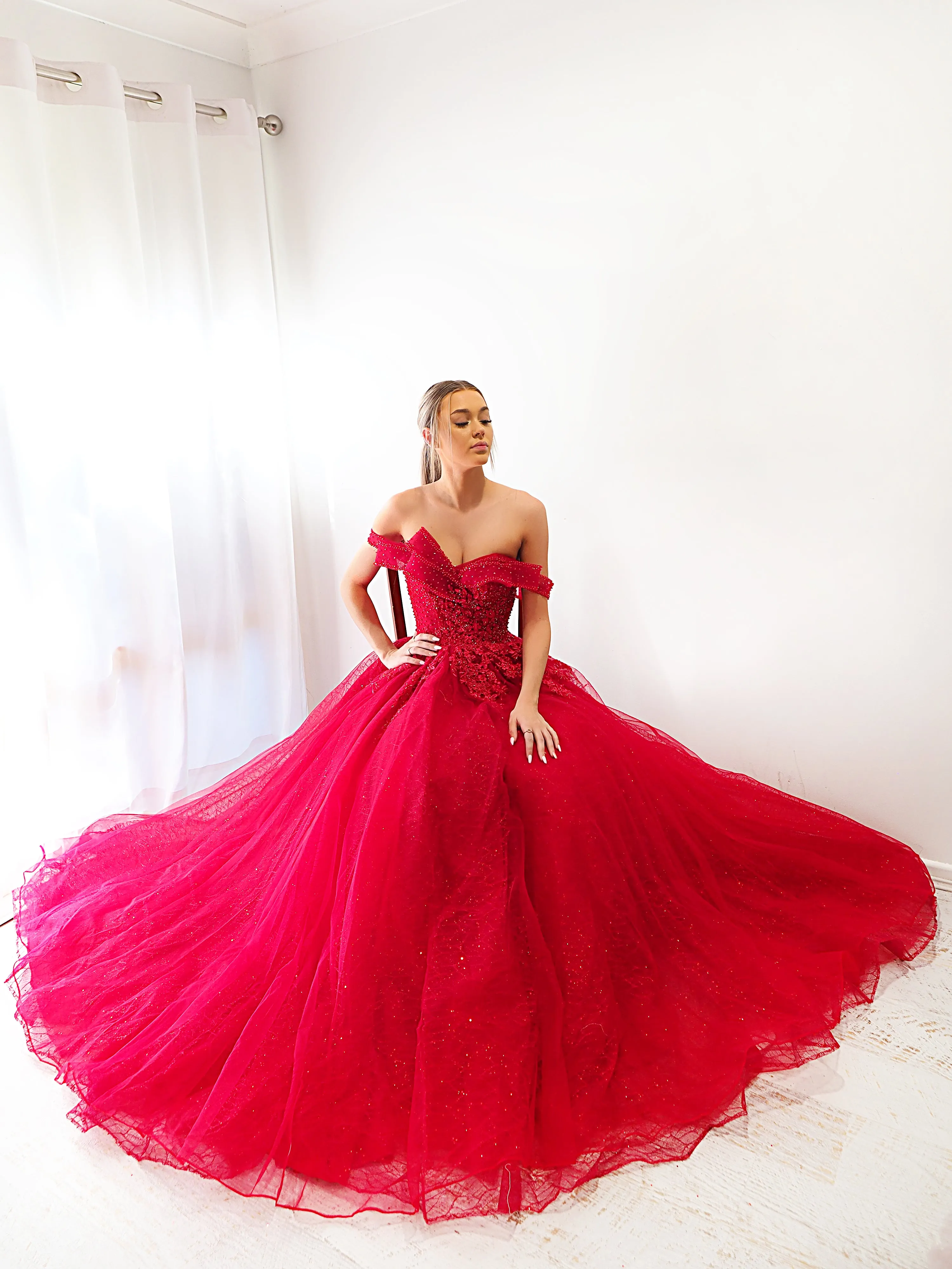 Dark red princess gown for hire