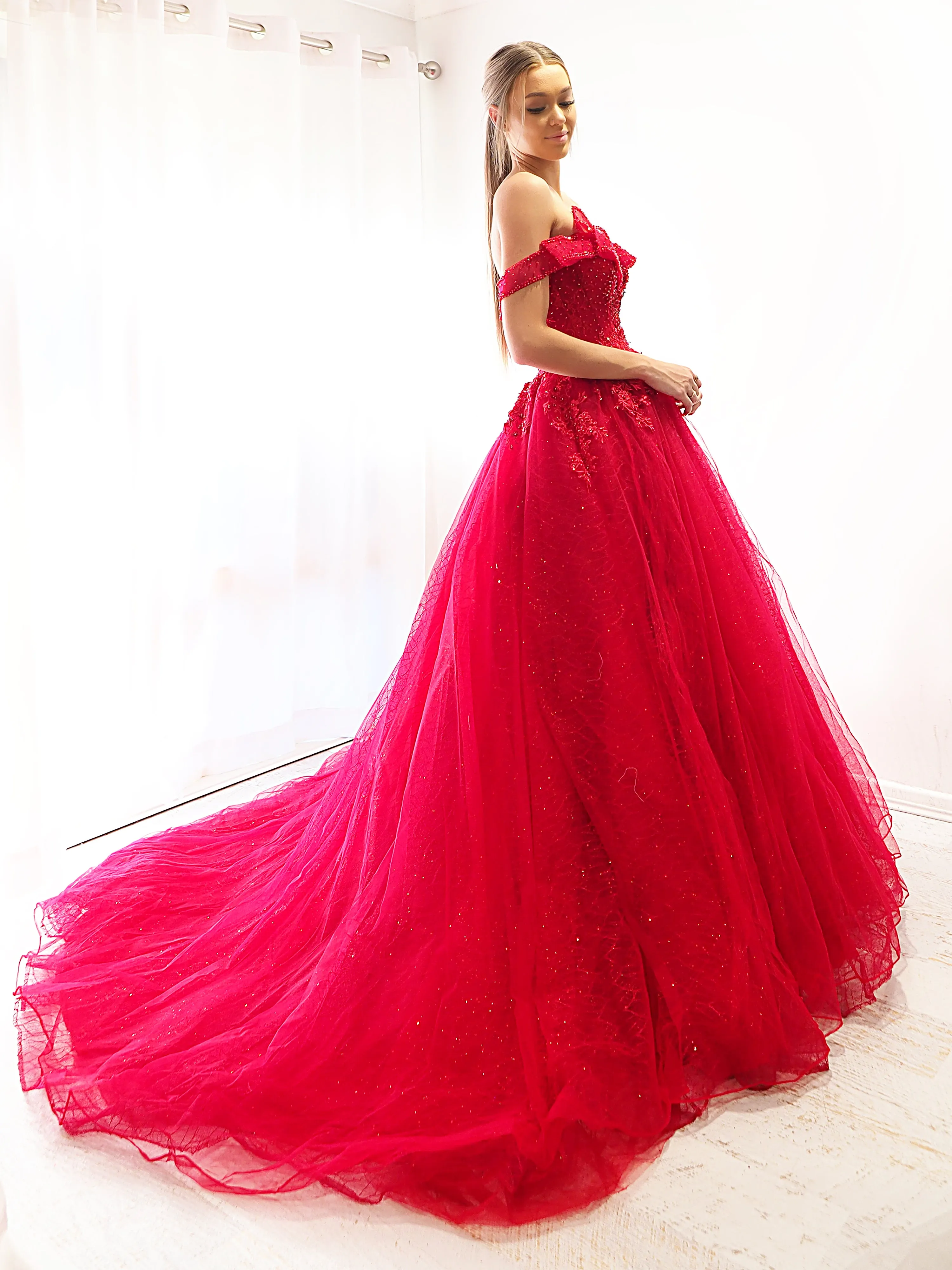 Dark red princess gown for hire