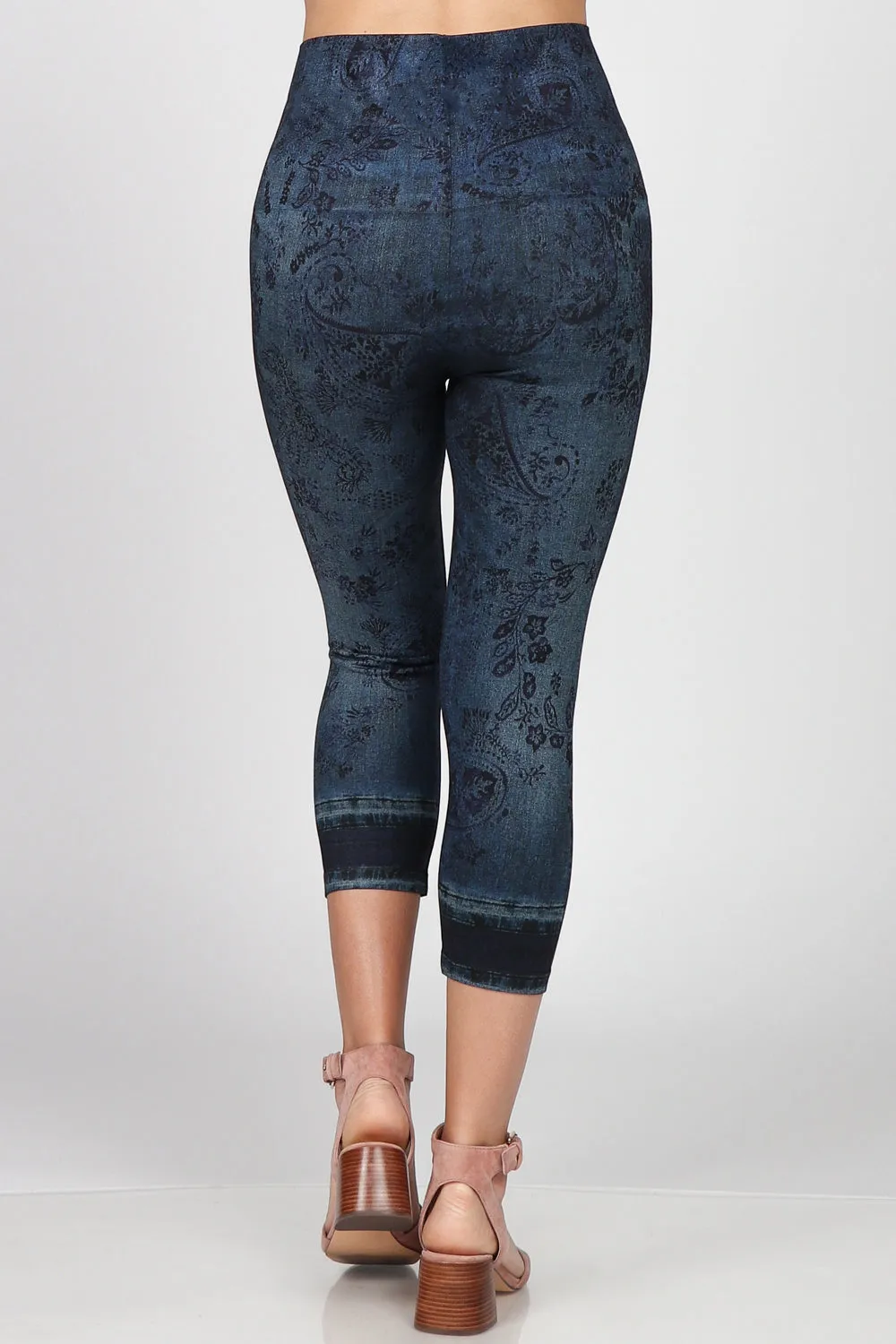 Denim Floral Cropped Leggings