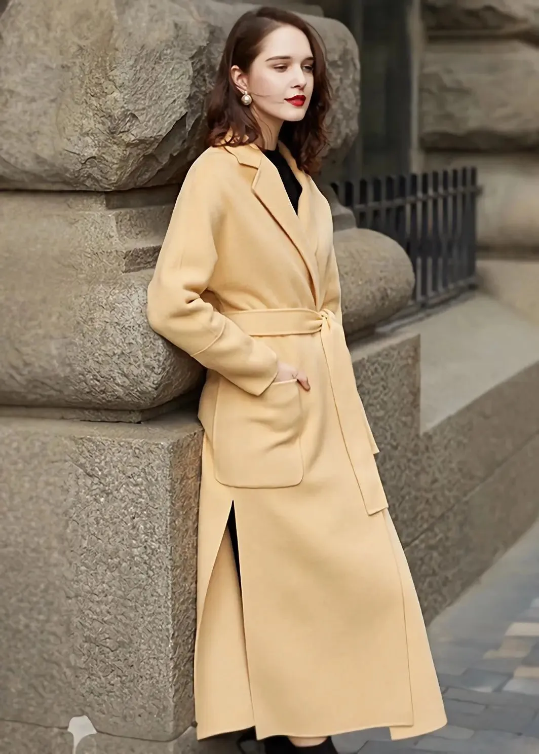 Double Face Wool Belted Long Coat