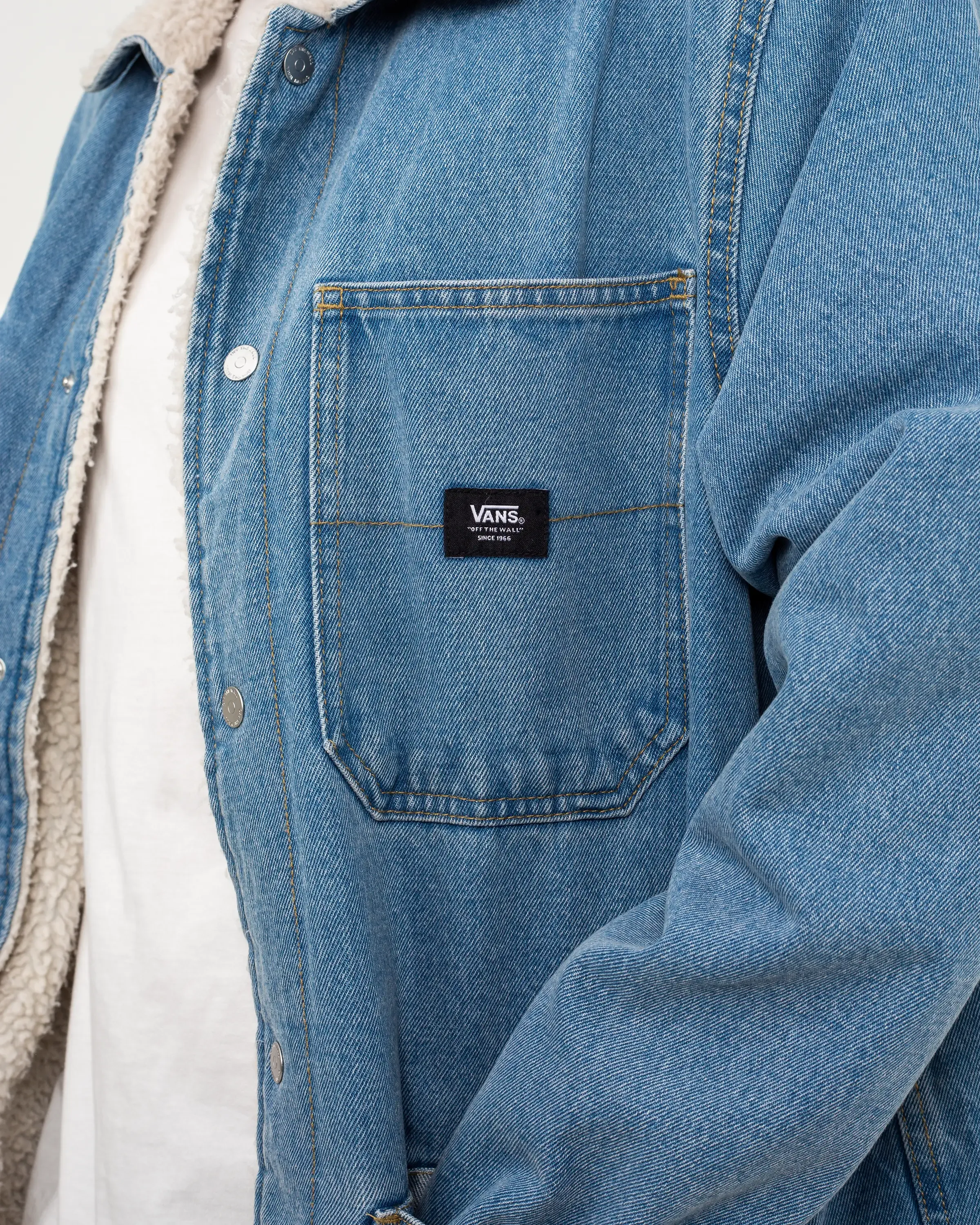 Drill Chore Denim Sherpa Jacket in Stonewash Blue