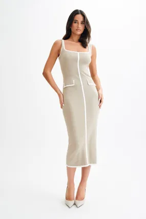 Eimear Contrast Knit Midi Dress - Taupe & Ivory