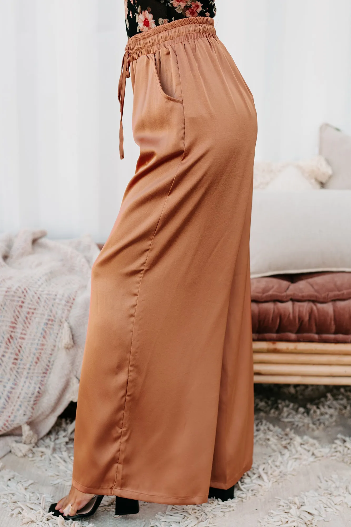 Eisele Wide Leg Satin Pants (Light Cinnamon)