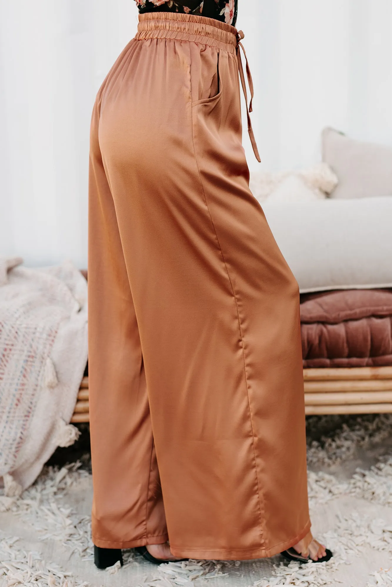 Eisele Wide Leg Satin Pants (Light Cinnamon)