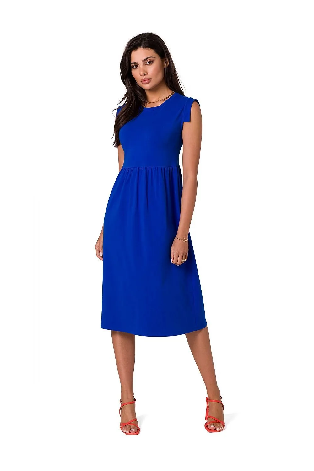 Elegant Holiday Midi Dress with Elevated Waistline