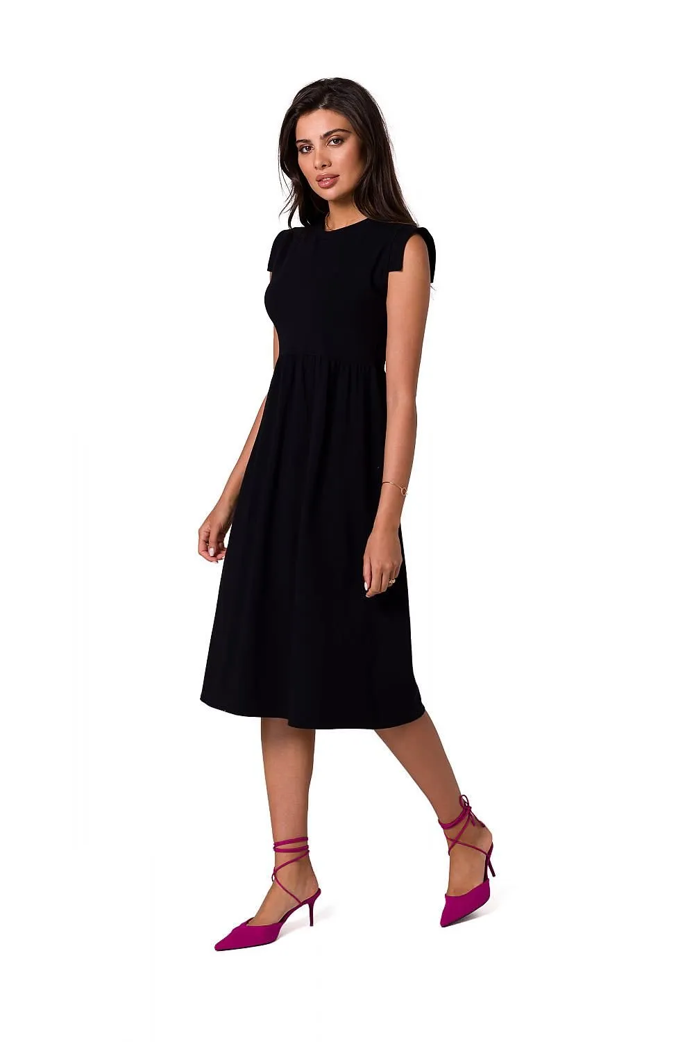 Elegant Holiday Midi Dress with Elevated Waistline